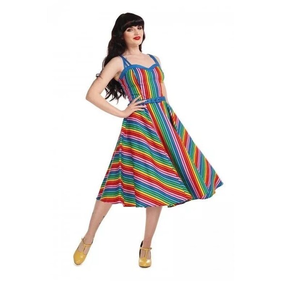 Pinup Dress  Rainbow Bright Stripes Swing Size XXS ) NWT - Picture 1 of 5